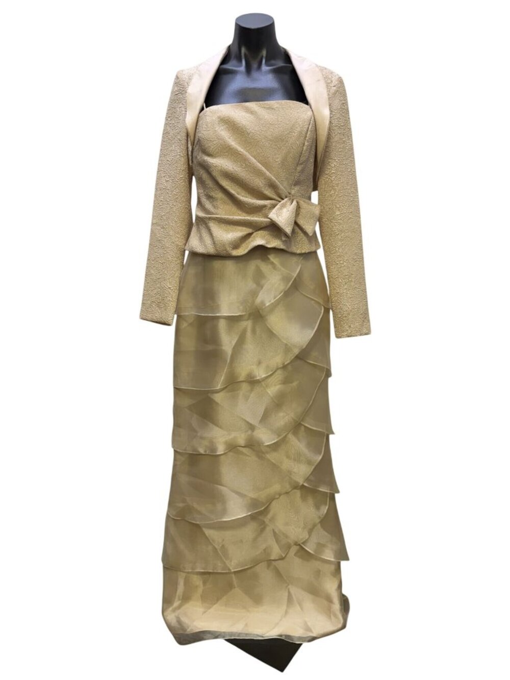 Ignite Evenings Cream Tiered Gown With Bolero Jacket 8
